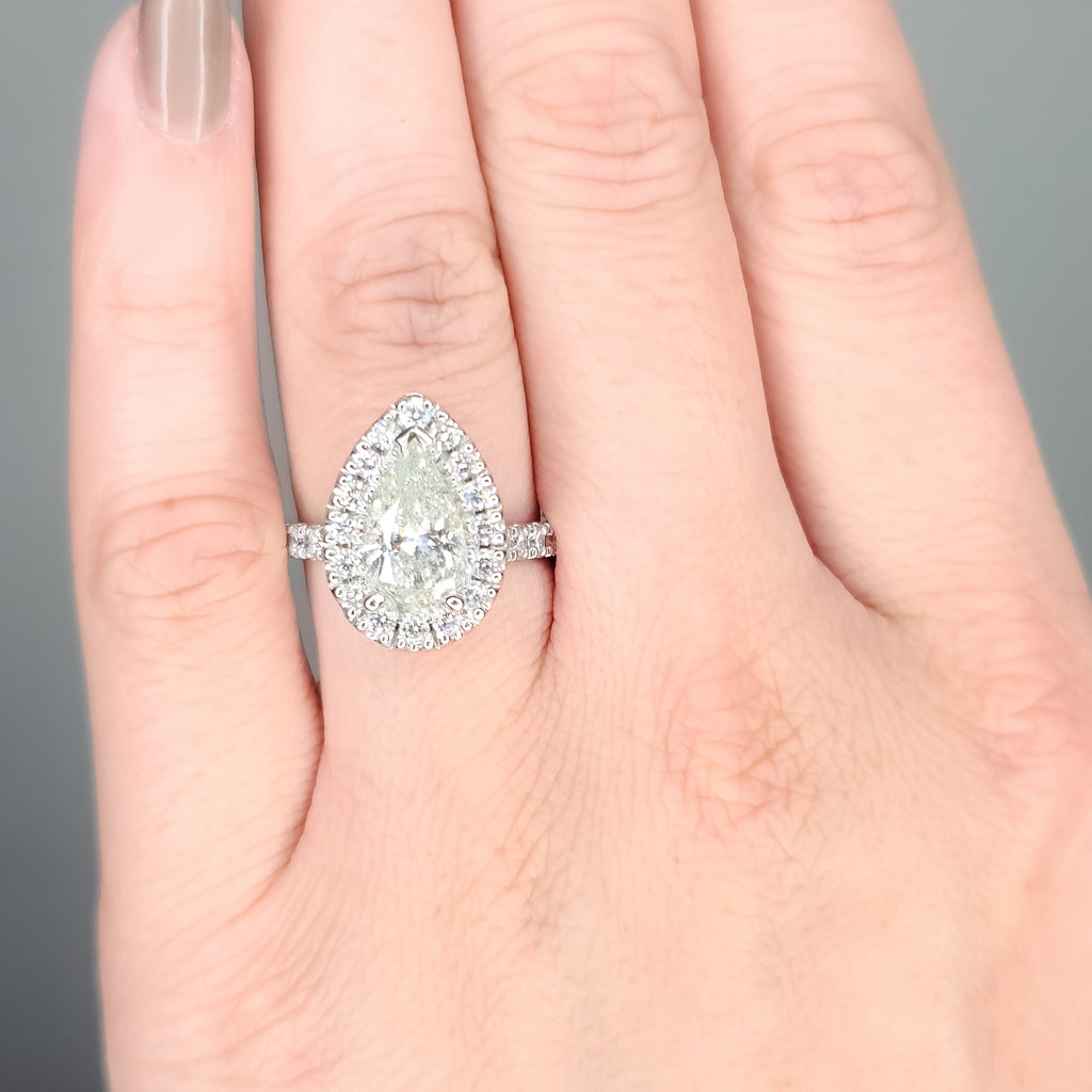 3.10 ct. Pear Halo Natural Diamond Engagement Ring