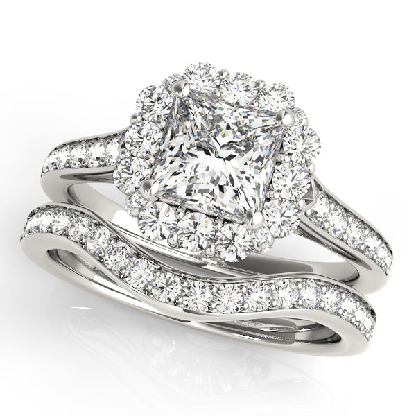 50588 - Princess Halo Natural Diamond Wedding Set