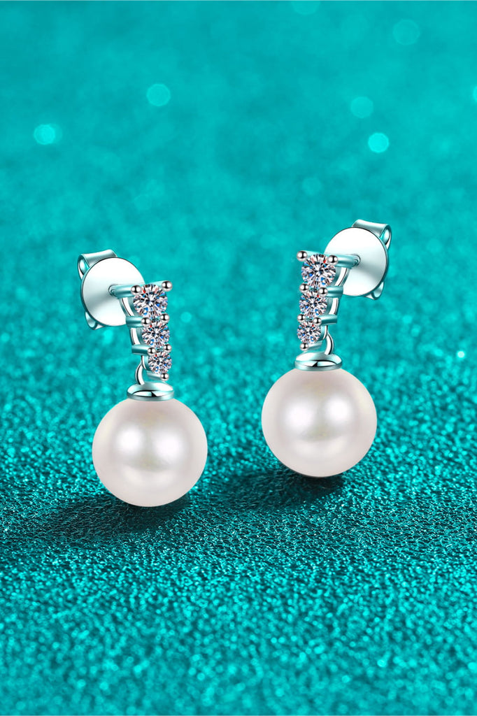 Moissanite Pearl Drop Earrings