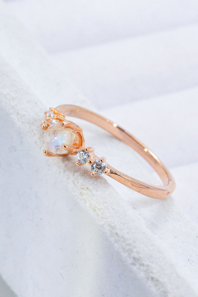 Natural Moonstone and Zircon 18K Rose Gold-Plated Ring