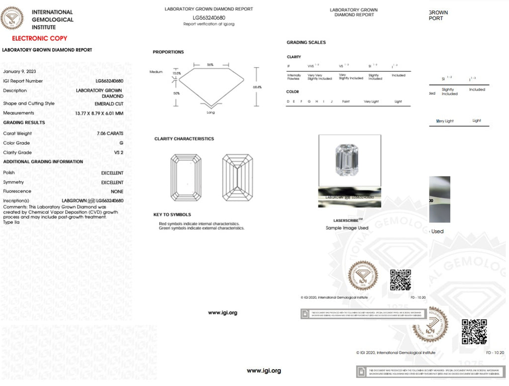 7.06 ct. G/VS2 Emerald Lab-Grown Diamond