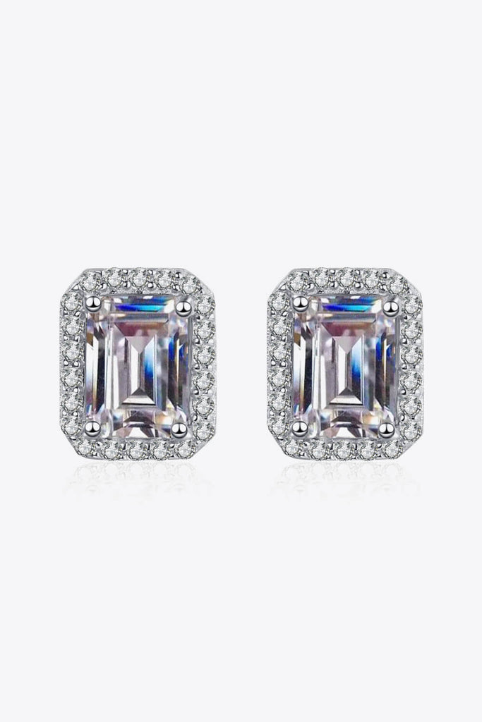 Adored 1 Carat Moissanite Rhodium-Plated Square Stud Earrings