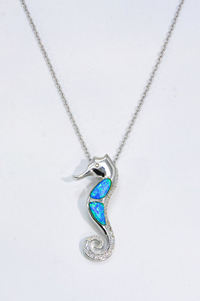 Opal Seahorse 925 Sterling Silver Necklace