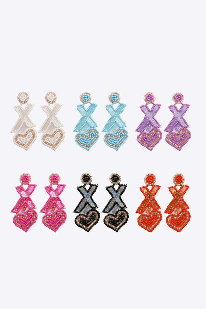 Random 2-Pair Heart and X-Shape Bead Dangle Earrings