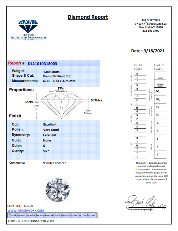 Diamond Grading Report AGI New York