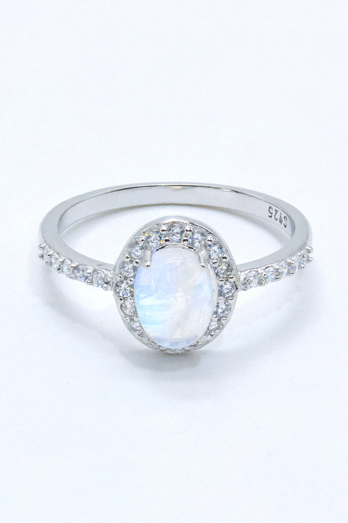 925 Sterling Silver Natural Moonstone Halo Ring