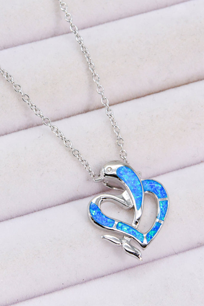 Opal Dolphin Heart Chain-Link Necklace