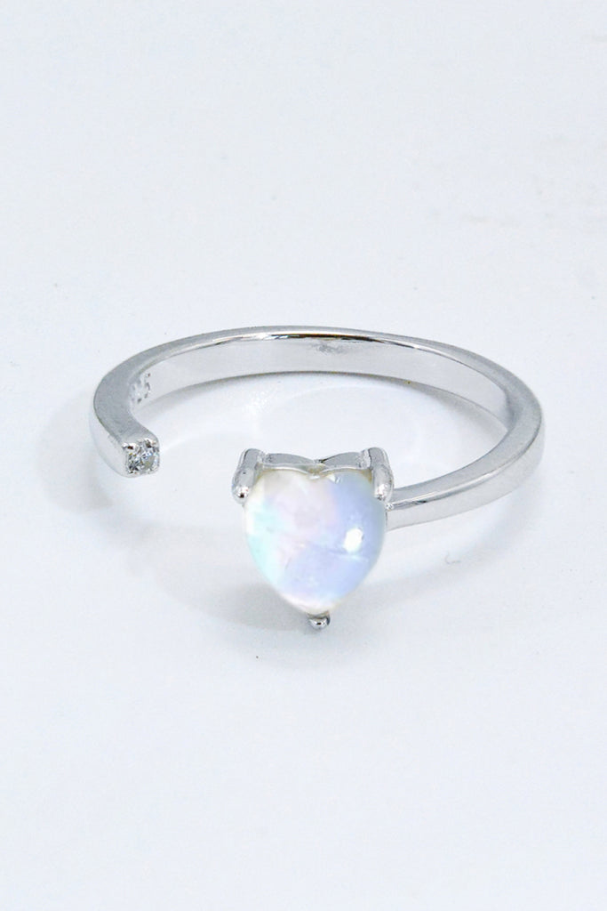 Inlaid Moonstone Heart Adjustable Open Ring