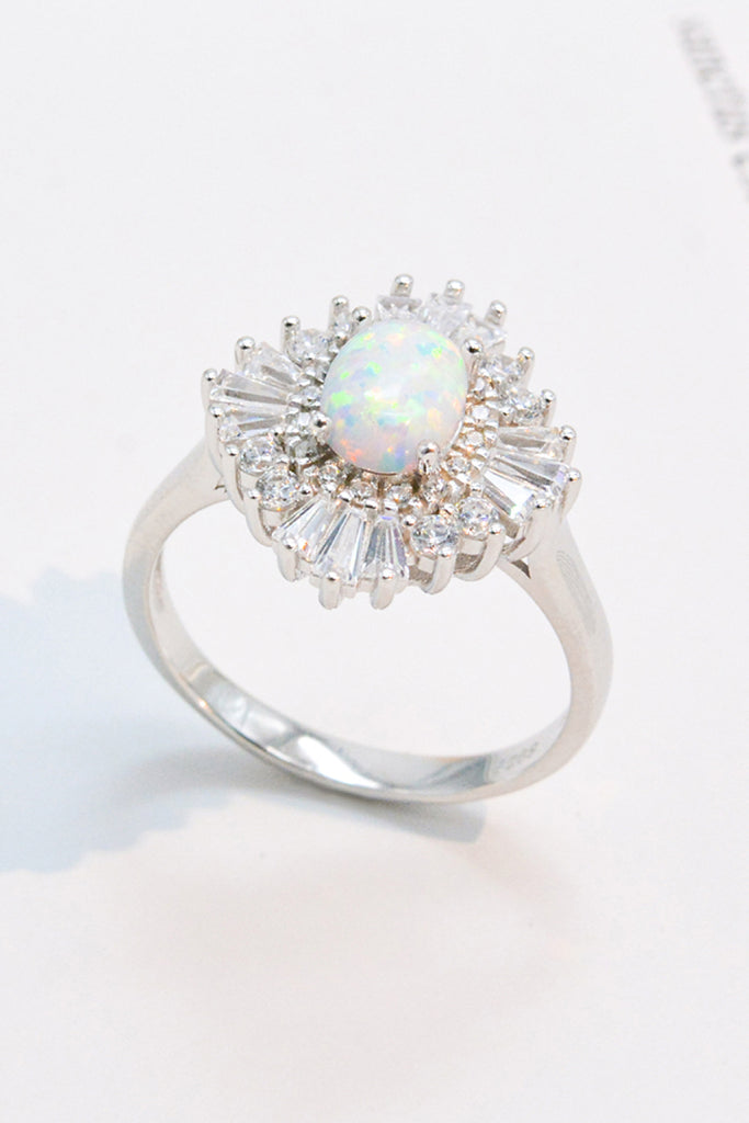 Modern 925 Sterling Silver Opal Halo Ring