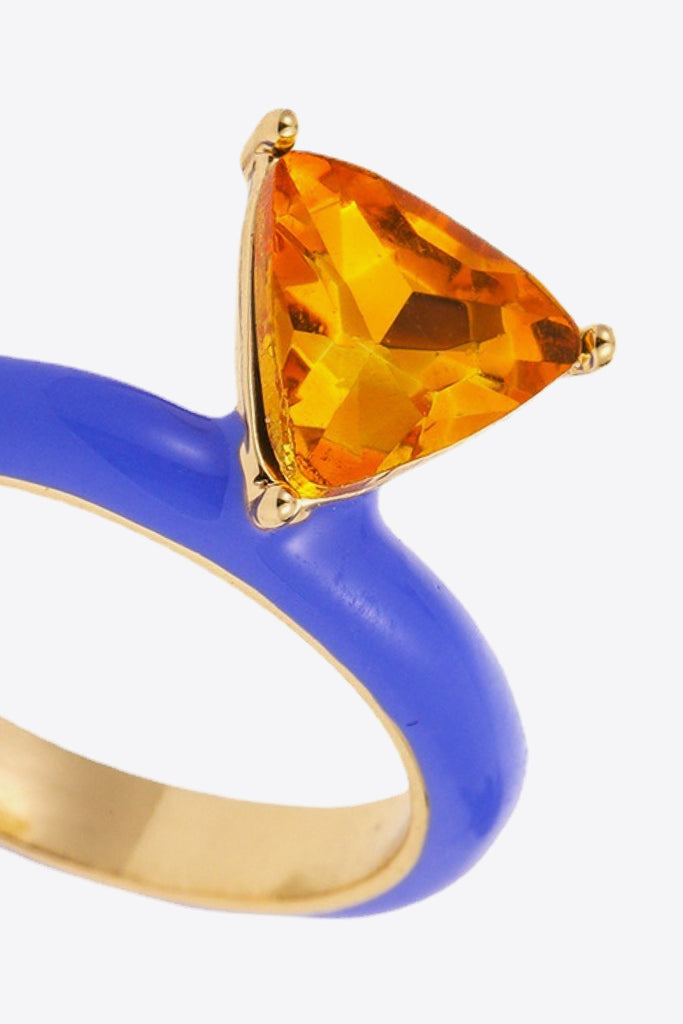 18K Gold Plated Triangle Glass Stone Ring