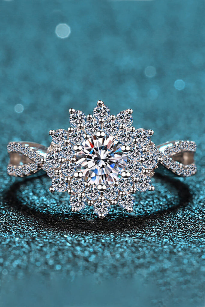 Moissanite Flower-Shape Split Shank Ring