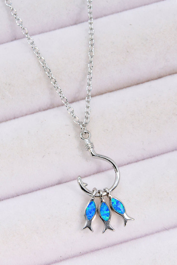 Opal Fish 925 Sterling Silver Necklace